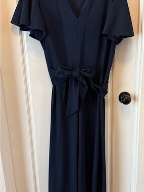 Preston & York Navy V-Neck Wide-Leg Jumpsuit with Tie Waist